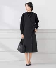 KAECD01099 a.v.v Elmi(アー・ヴェ・ヴェ) 【低身長サイズ】【洗える/ストレッチ/セットアップ対応】ダブルクロスロングジレワンピース ネイビー