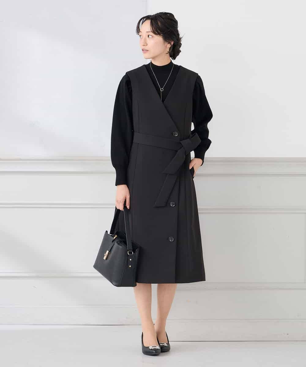 KAECD01099 a.v.v Elmi(アー・ヴェ・ヴェ) 【低身長サイズ】【洗える/ストレッチ/セットアップ対応】ダブルクロスロングジレワンピース ネイビー