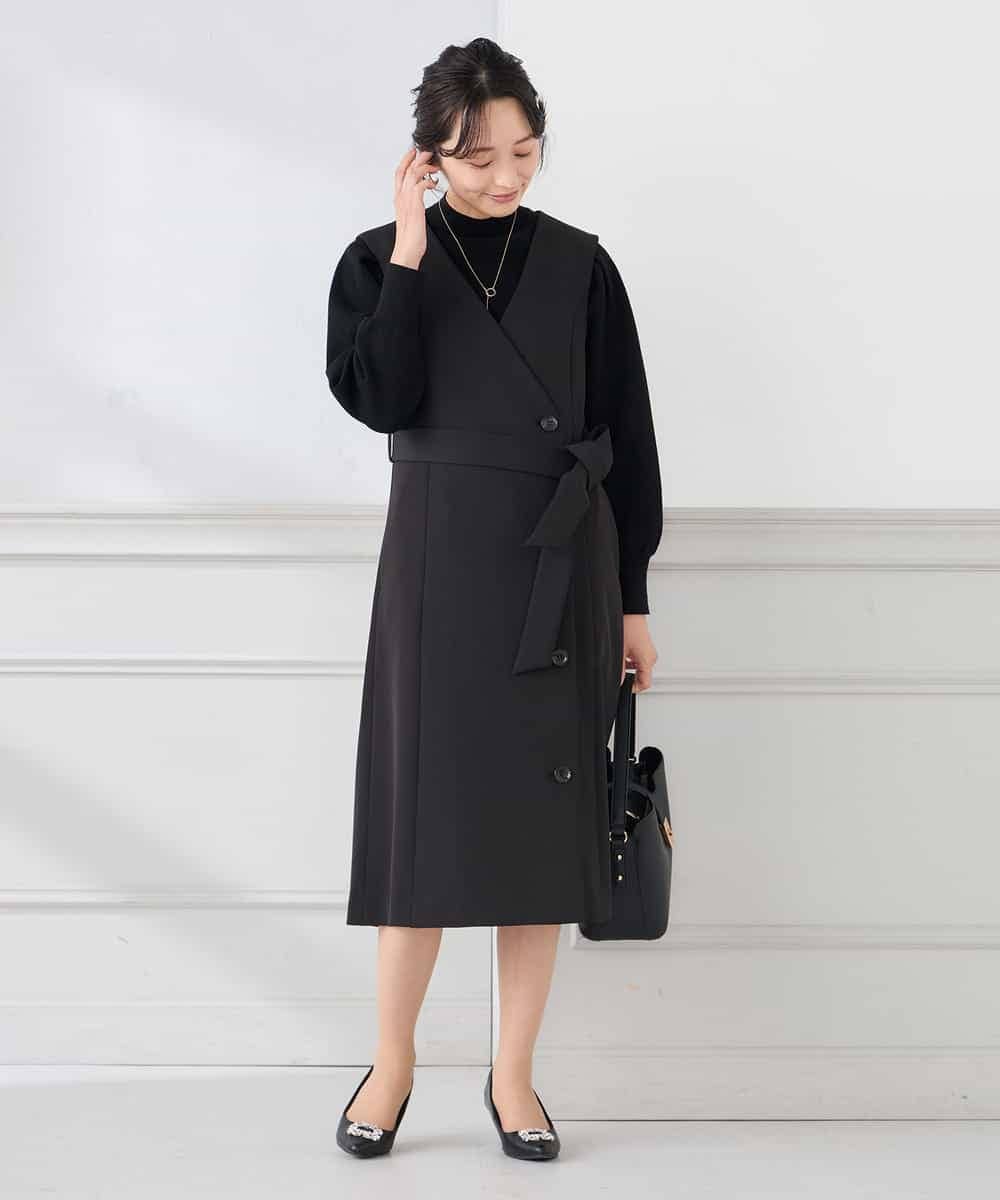 KAECD01099 a.v.v Elmi(アー・ヴェ・ヴェ) 【低身長サイズ】【洗える/ストレッチ/セットアップ対応】ダブルクロスロングジレワンピース ネイビー