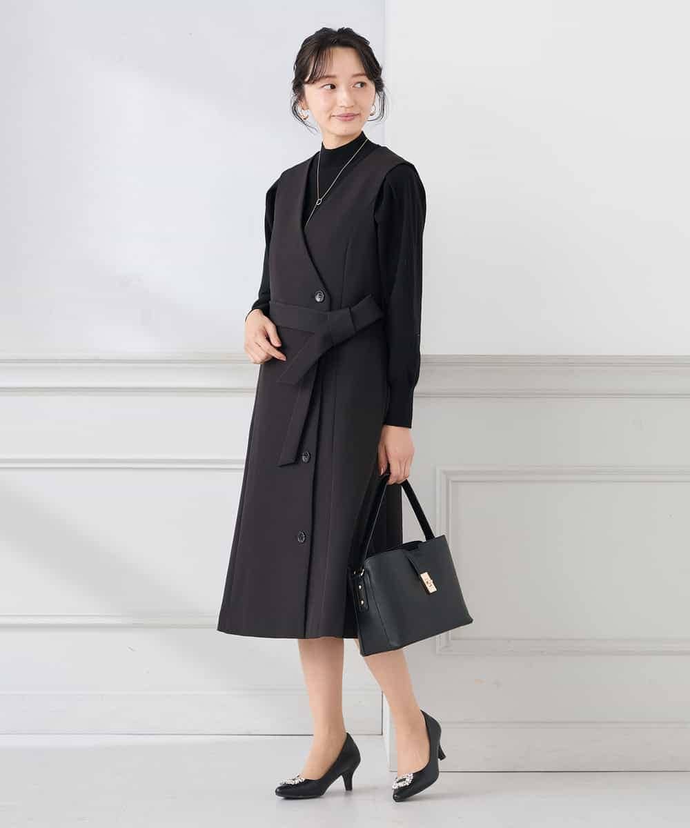 KAECD01099 a.v.v Elmi(アー・ヴェ・ヴェ) 【低身長サイズ】【洗える/ストレッチ/セットアップ対応】ダブルクロスロングジレワンピース ネイビー