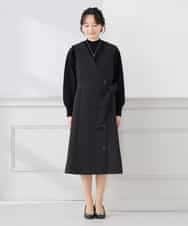 KAECD01099 a.v.v Elmi(アー・ヴェ・ヴェ) 【低身長サイズ】【洗える/ストレッチ/セットアップ対応】ダブルクロスロングジレワンピース ネイビー