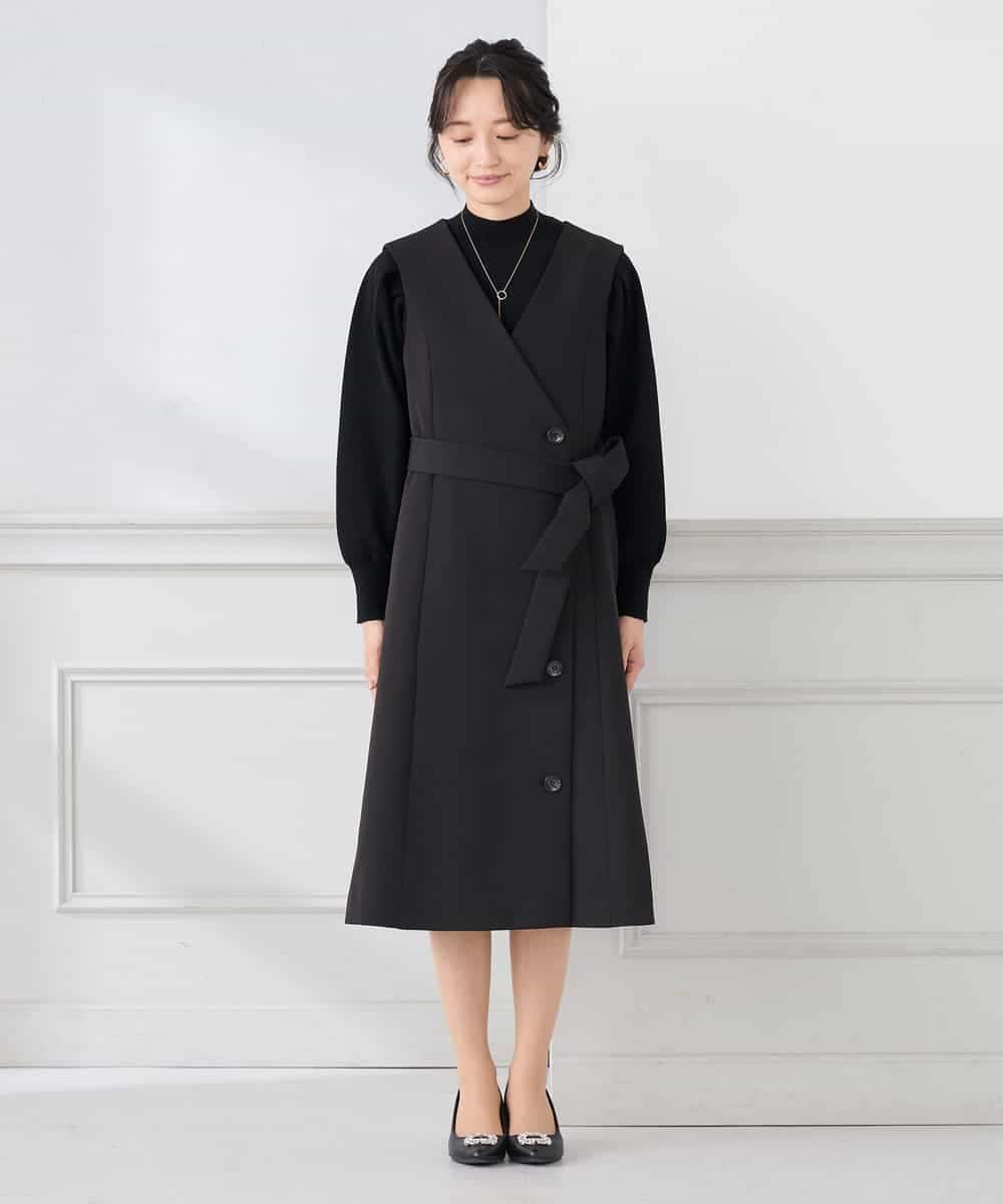 KAECD01099 a.v.v Elmi(アー・ヴェ・ヴェ) 【低身長サイズ】【洗える/ストレッチ/セットアップ対応】ダブルクロスロングジレワンピース ネイビー