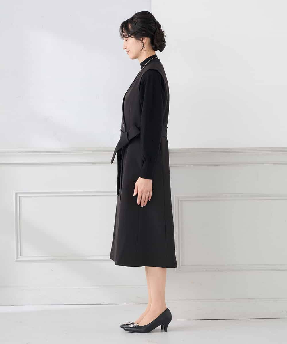 KAECD01099 a.v.v Elmi(アー・ヴェ・ヴェ) 【低身長サイズ】【洗える/ストレッチ/セットアップ対応】ダブルクロスロングジレワンピース ネイビー