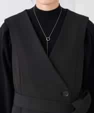 KAECD01099 a.v.v Elmi(アー・ヴェ・ヴェ) 【低身長サイズ】【洗える/ストレッチ/セットアップ対応】ダブルクロスロングジレワンピース ネイビー