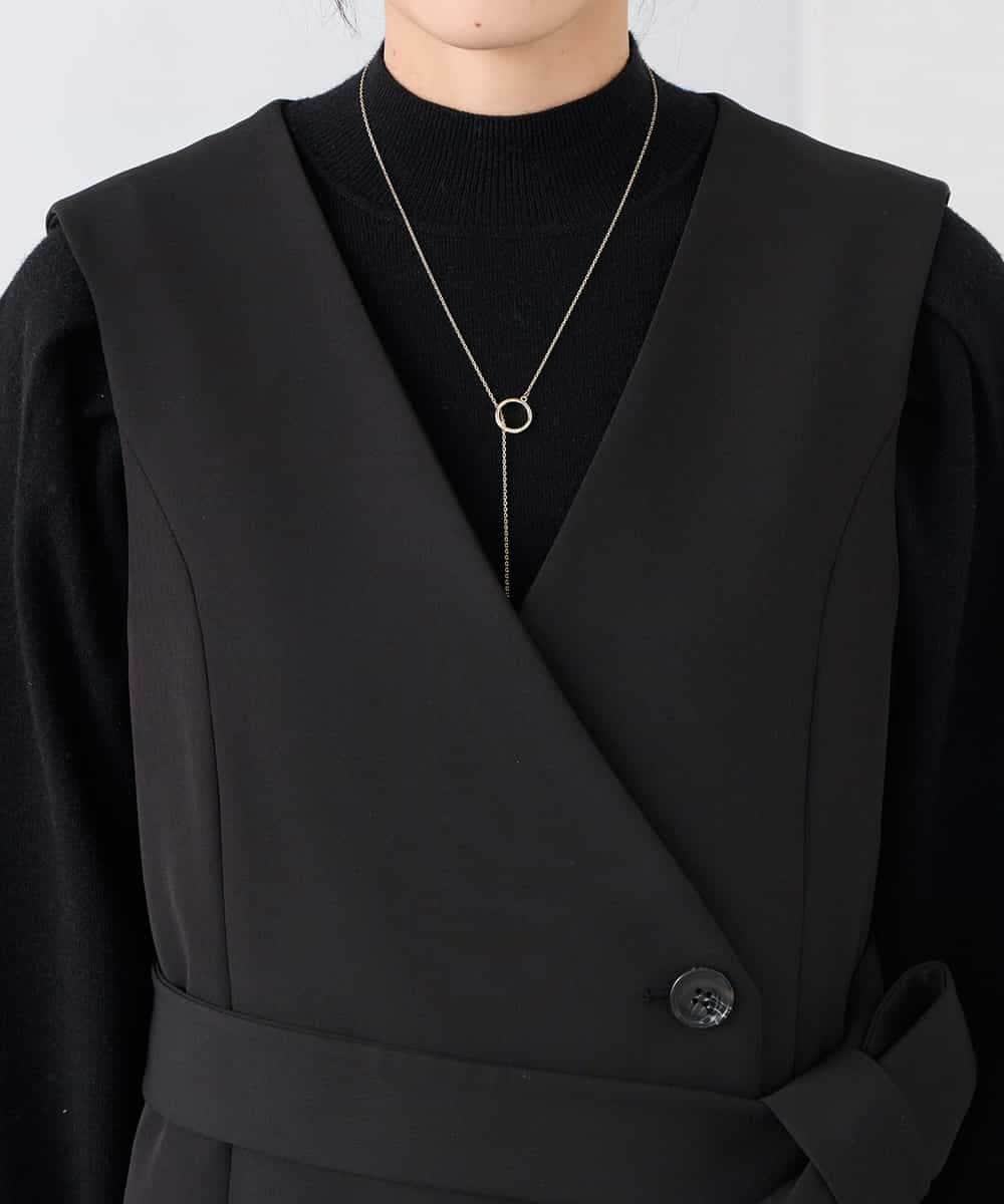 KAECD01099 a.v.v Elmi(アー・ヴェ・ヴェ) 【低身長サイズ】【洗える/ストレッチ/セットアップ対応】ダブルクロスロングジレワンピース ネイビー