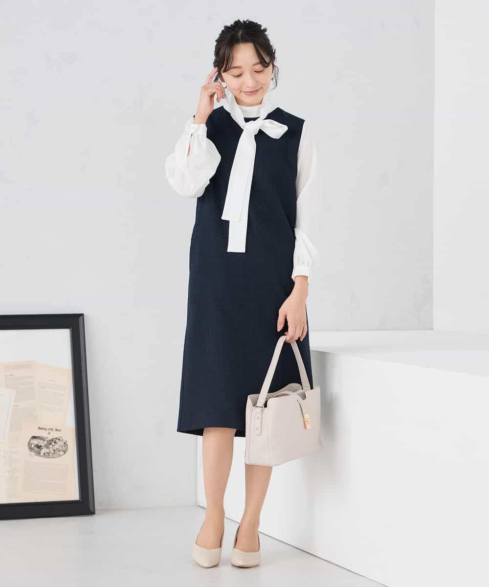 KAECD02119 a.v.v Elmi(アー・ヴェ・ヴェ) 【低身長サイズ】ツイードボウタイワンピース ネイビー