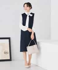 KAECD02119 a.v.v Elmi(アー・ヴェ・ヴェ) 【低身長サイズ】ツイードボウタイワンピース ネイビー