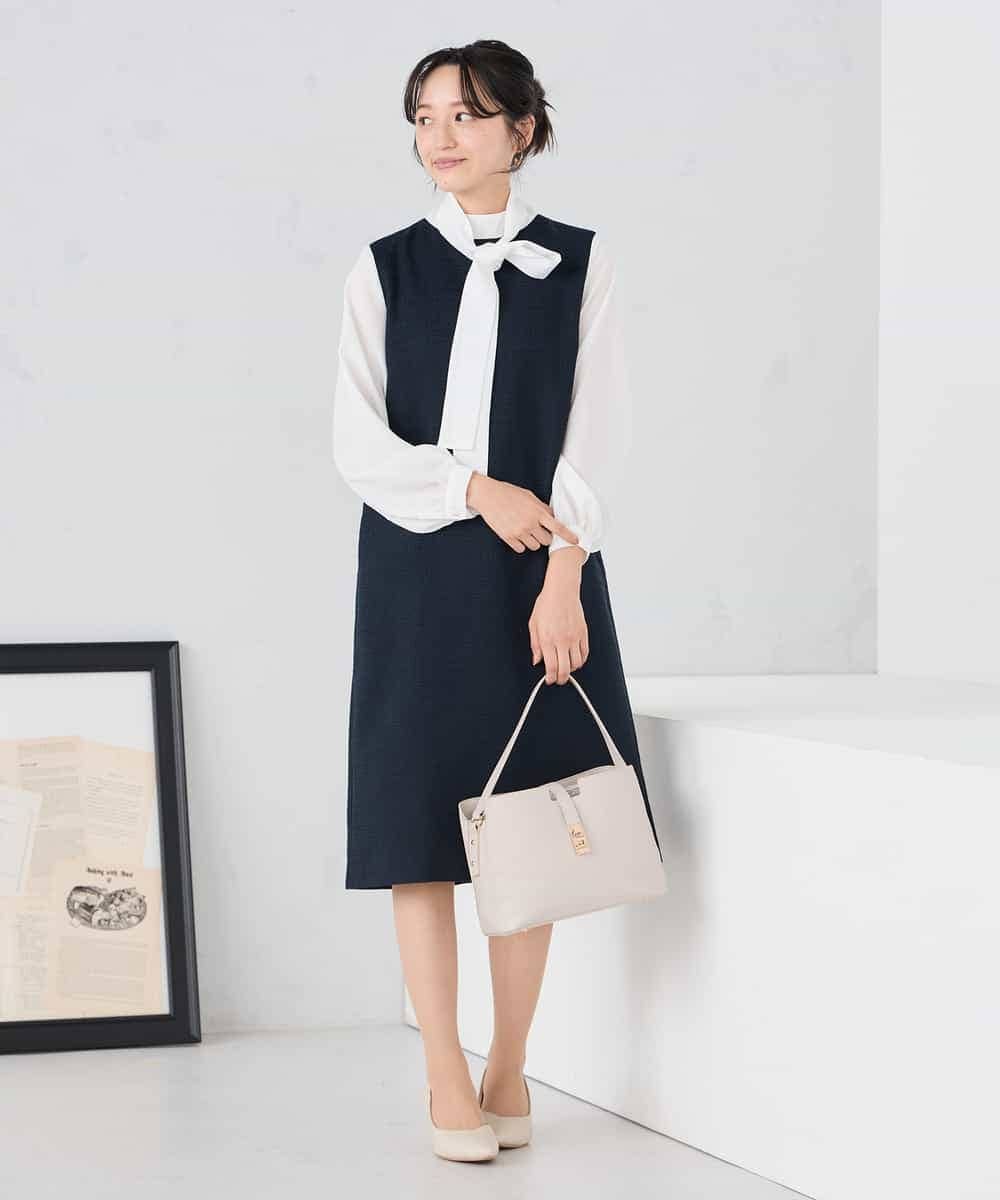 KAECD02119 a.v.v Elmi(アー・ヴェ・ヴェ) 【低身長サイズ】ツイードボウタイワンピース ネイビー