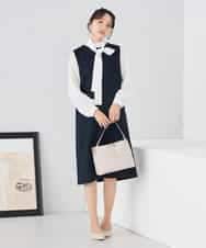 KAECD02119 a.v.v Elmi(アー・ヴェ・ヴェ) 【低身長サイズ】ツイードボウタイワンピース ネイビー