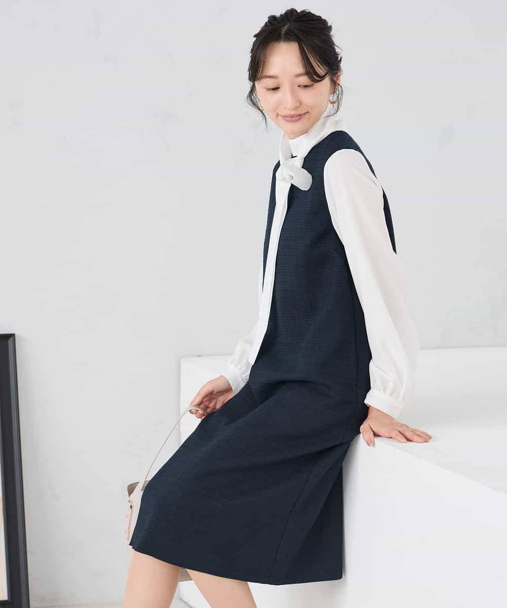KAECD02119 a.v.v Elmi(アー・ヴェ・ヴェ) 【低身長サイズ】ツイードボウタイワンピース ネイビー