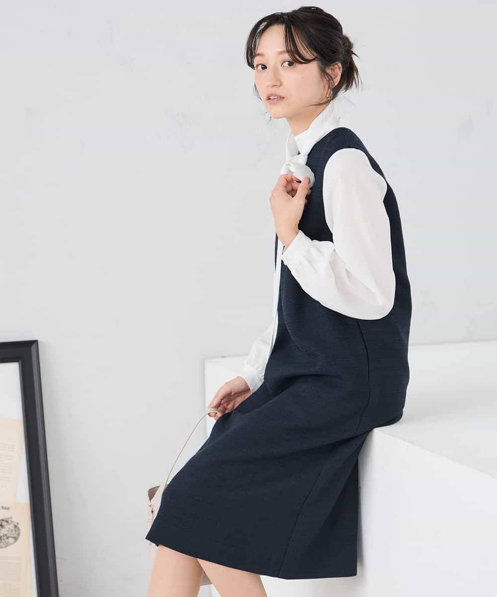 KAECD02119 a.v.v Elmi(アー・ヴェ・ヴェ) 【低身長サイズ】ツイードボウタイワンピース ネイビー