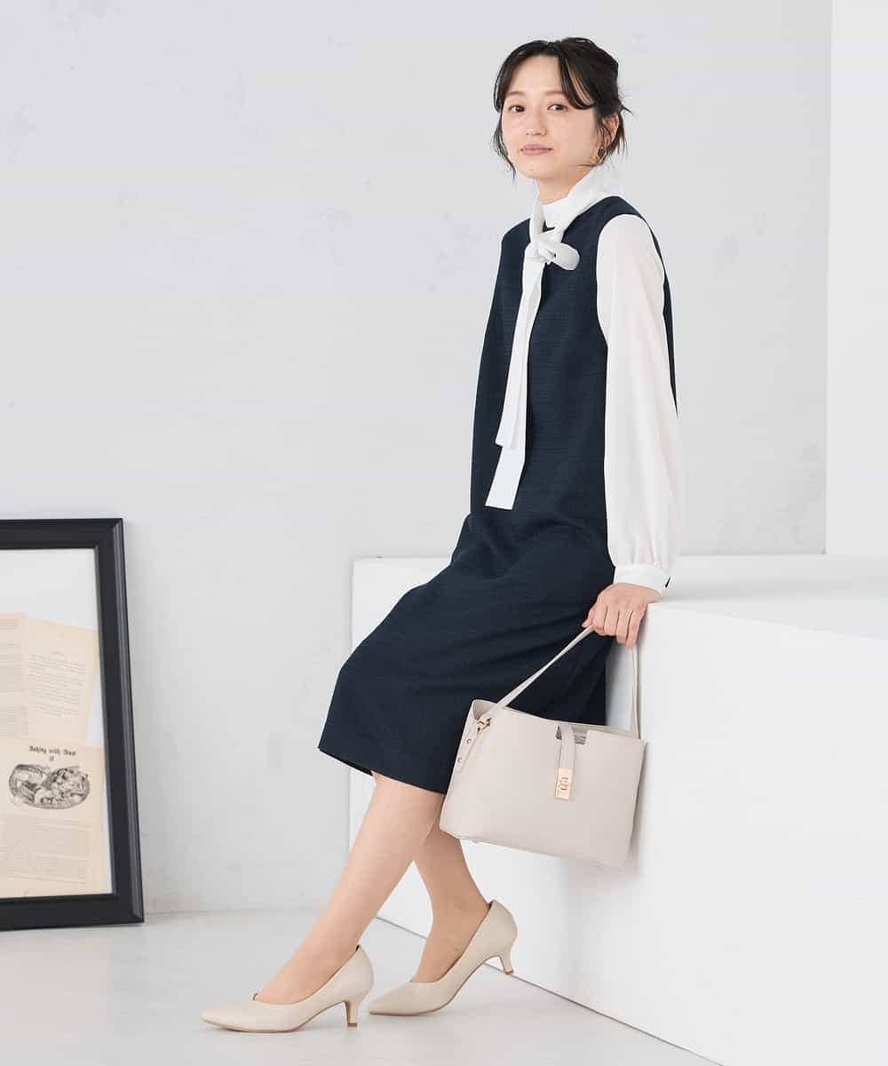 KAECD02119 a.v.v Elmi(アー・ヴェ・ヴェ) 【低身長サイズ】ツイードボウタイワンピース ネイビー