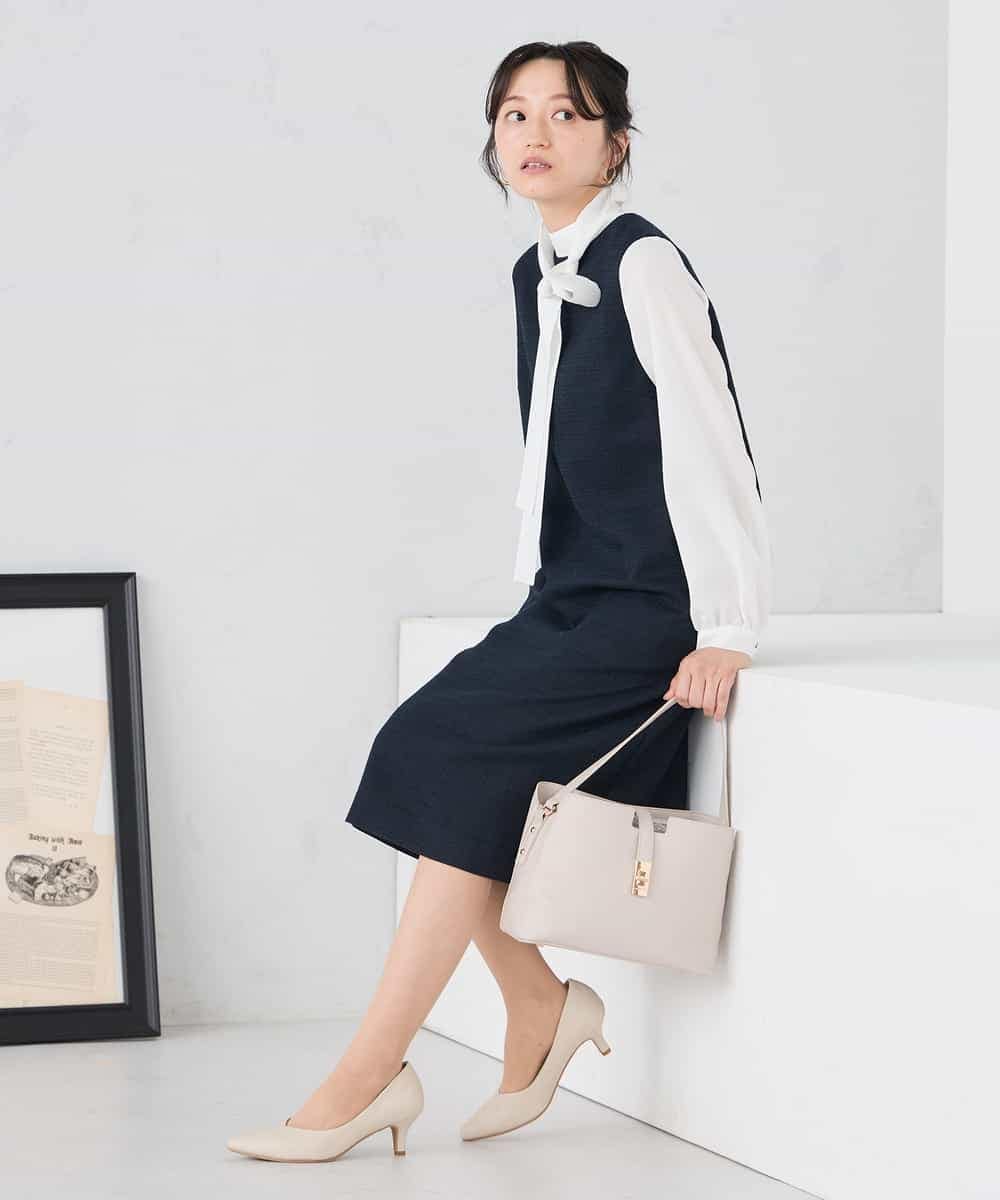 KAECD02119 a.v.v Elmi(アー・ヴェ・ヴェ) 【低身長サイズ】ツイードボウタイワンピース ネイビー