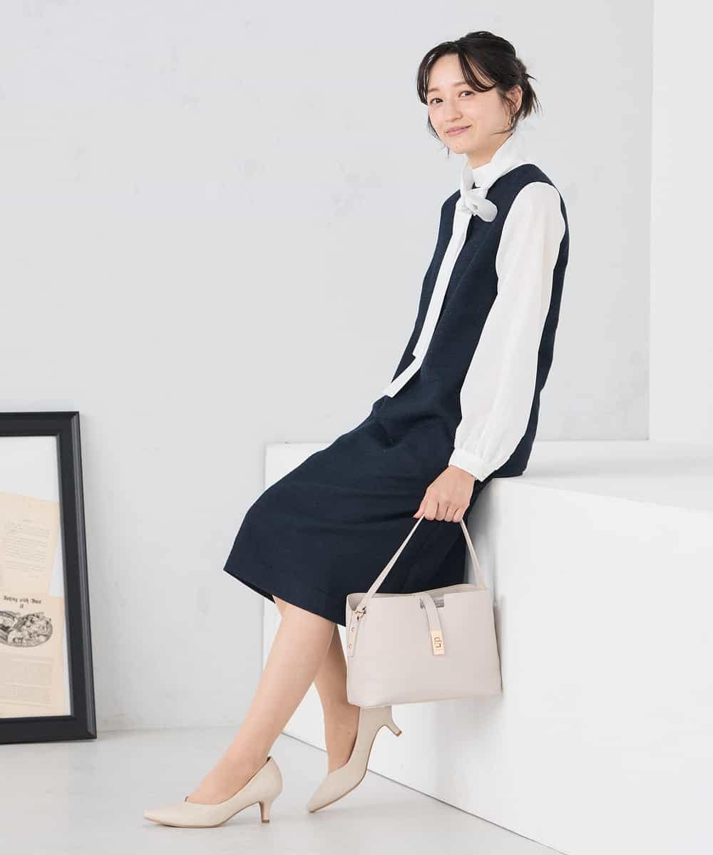 KAECD02119 a.v.v Elmi(アー・ヴェ・ヴェ) 【低身長サイズ】ツイードボウタイワンピース ネイビー