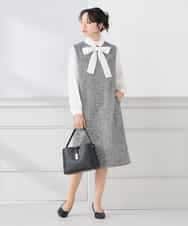 KAECD02119 a.v.v Elmi(アー・ヴェ・ヴェ) 【低身長サイズ】ツイードボウタイワンピース ネイビー