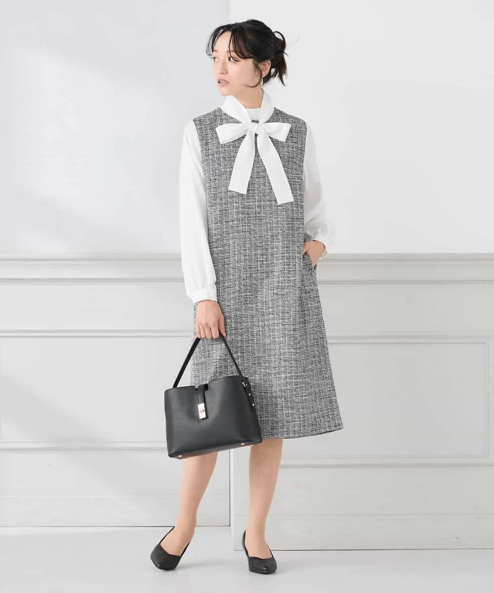 KAECD02119 a.v.v Elmi(アー・ヴェ・ヴェ) 【低身長サイズ】ツイードボウタイワンピース ネイビー