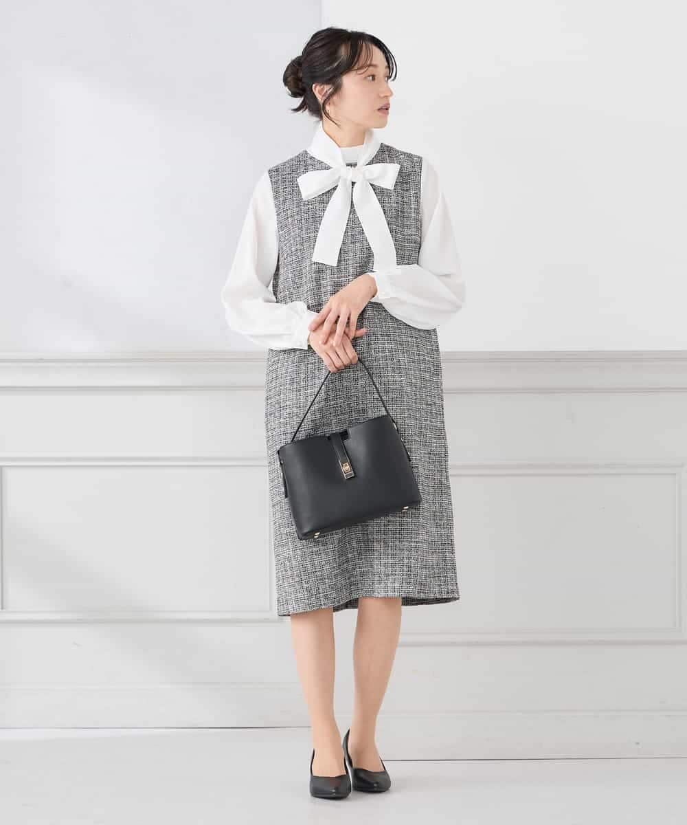 KAECD02119 a.v.v Elmi(アー・ヴェ・ヴェ) 【低身長サイズ】ツイードボウタイワンピース ネイビー