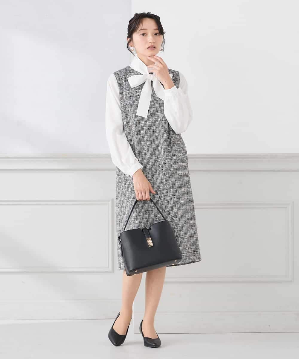 KAECD02119 a.v.v Elmi(アー・ヴェ・ヴェ) 【低身長サイズ】ツイードボウタイワンピース ネイビー