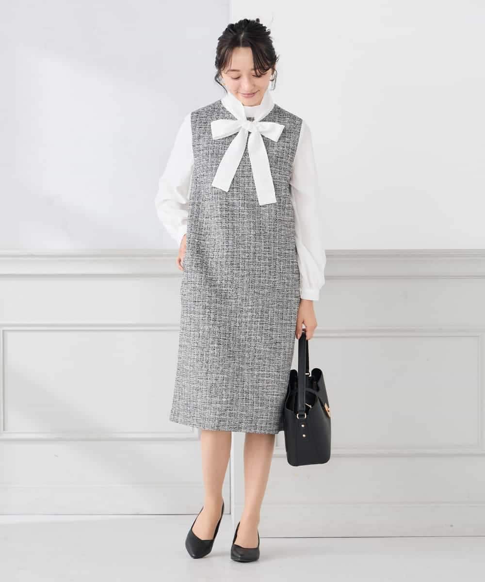 KAECD02119 a.v.v Elmi(アー・ヴェ・ヴェ) 【低身長サイズ】ツイードボウタイワンピース ネイビー