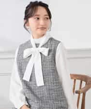 KAECD02119 a.v.v Elmi(アー・ヴェ・ヴェ) 【低身長サイズ】ツイードボウタイワンピース ネイビー