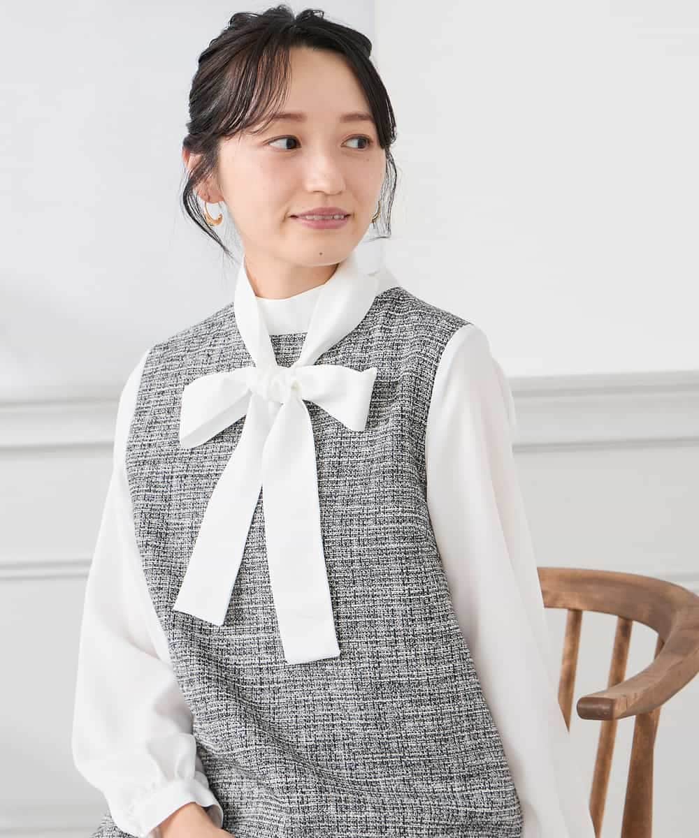 KAECD02119 a.v.v Elmi(アー・ヴェ・ヴェ) 【低身長サイズ】ツイードボウタイワンピース ネイビー