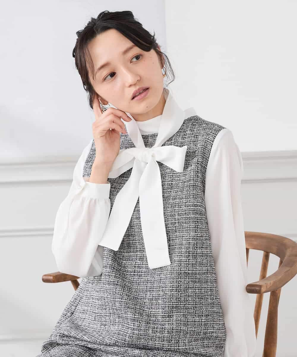 KAECD02119 a.v.v Elmi(アー・ヴェ・ヴェ) 【低身長サイズ】ツイードボウタイワンピース ネイビー