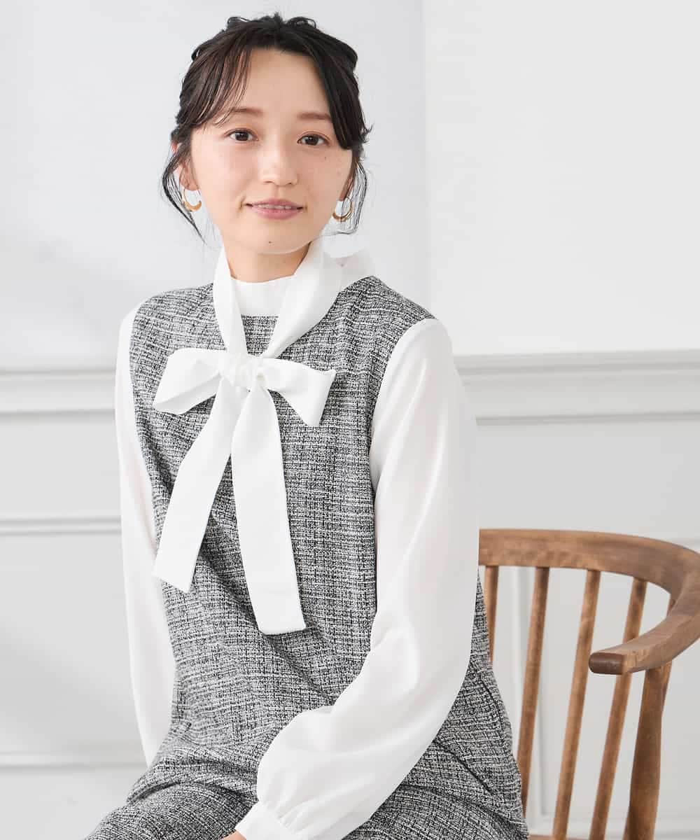 KAECD02119 a.v.v Elmi(アー・ヴェ・ヴェ) 【低身長サイズ】ツイードボウタイワンピース ネイビー