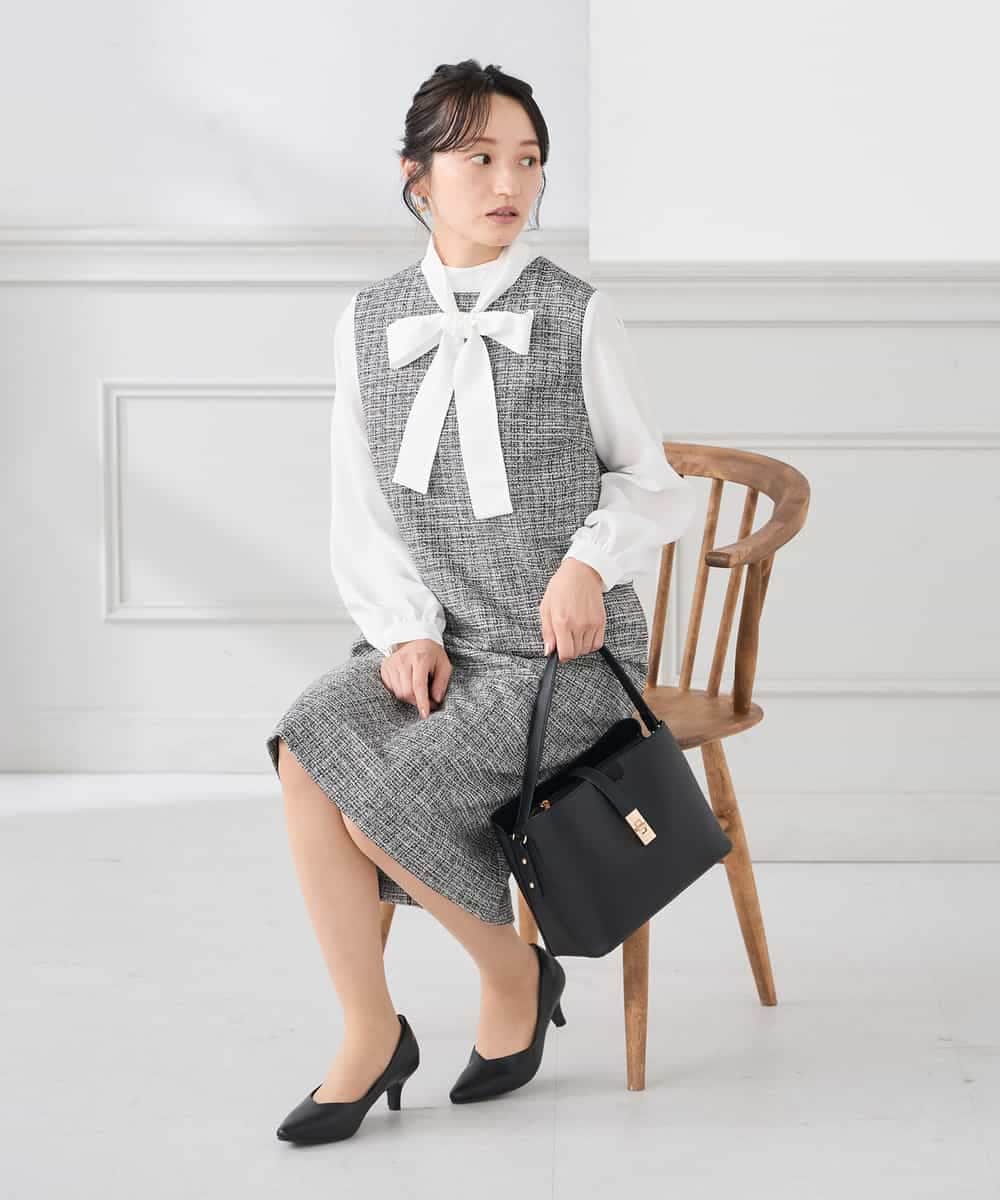 KAECD02119 a.v.v Elmi(アー・ヴェ・ヴェ) 【低身長サイズ】ツイードボウタイワンピース ネイビー