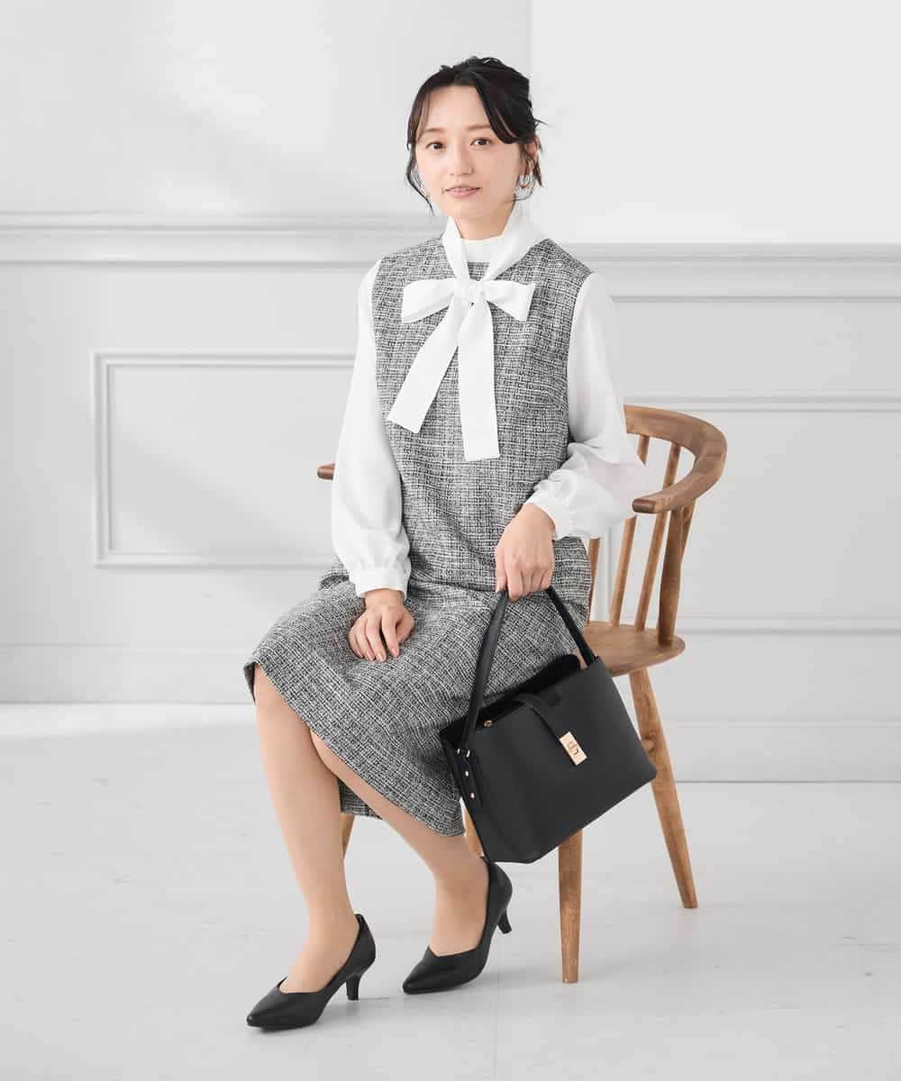 KAECD02119 a.v.v Elmi(アー・ヴェ・ヴェ) 【低身長サイズ】ツイードボウタイワンピース ネイビー