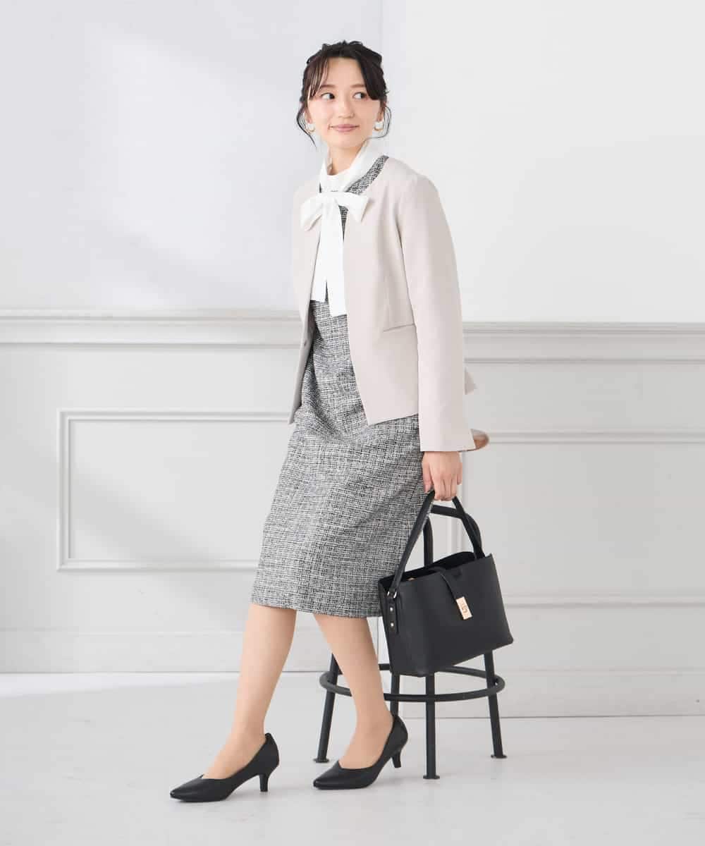 KAECD02119 a.v.v Elmi(アー・ヴェ・ヴェ) 【低身長サイズ】ツイードボウタイワンピース ネイビー