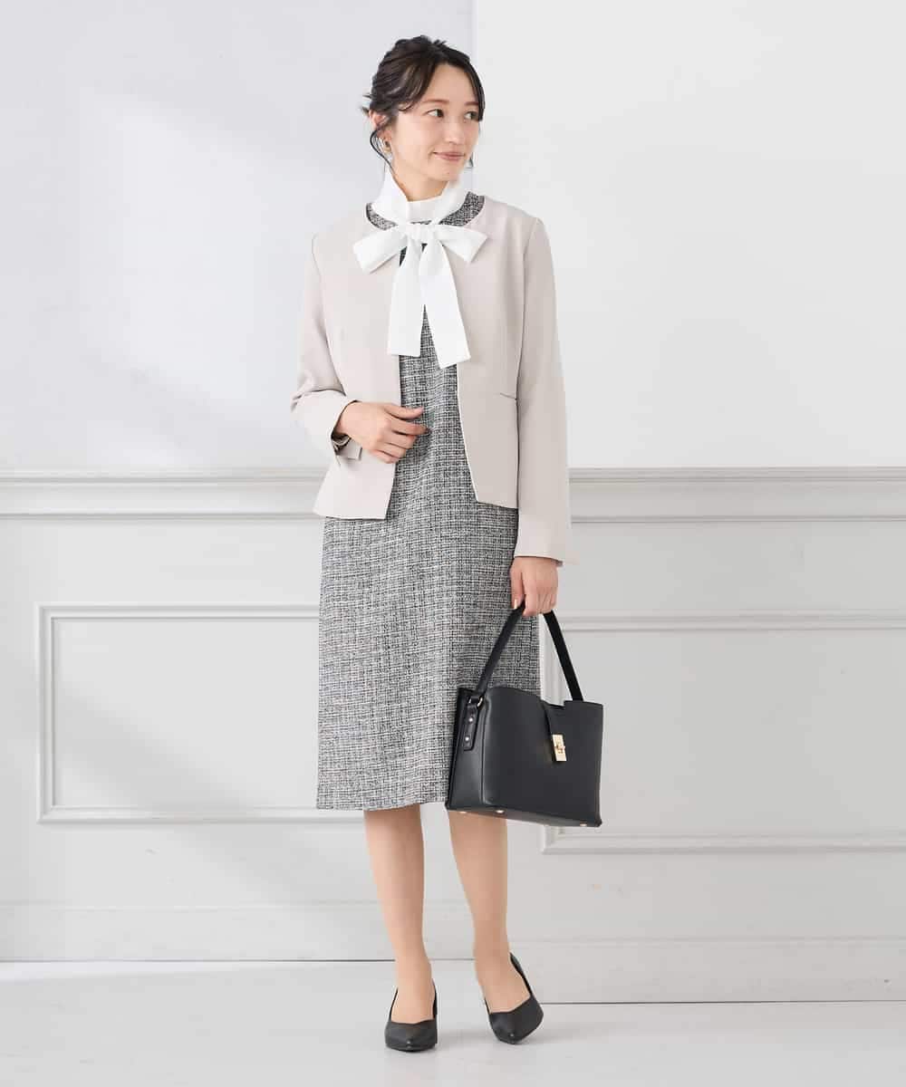 KAECD02119 a.v.v Elmi(アー・ヴェ・ヴェ) 【低身長サイズ】ツイードボウタイワンピース ネイビー