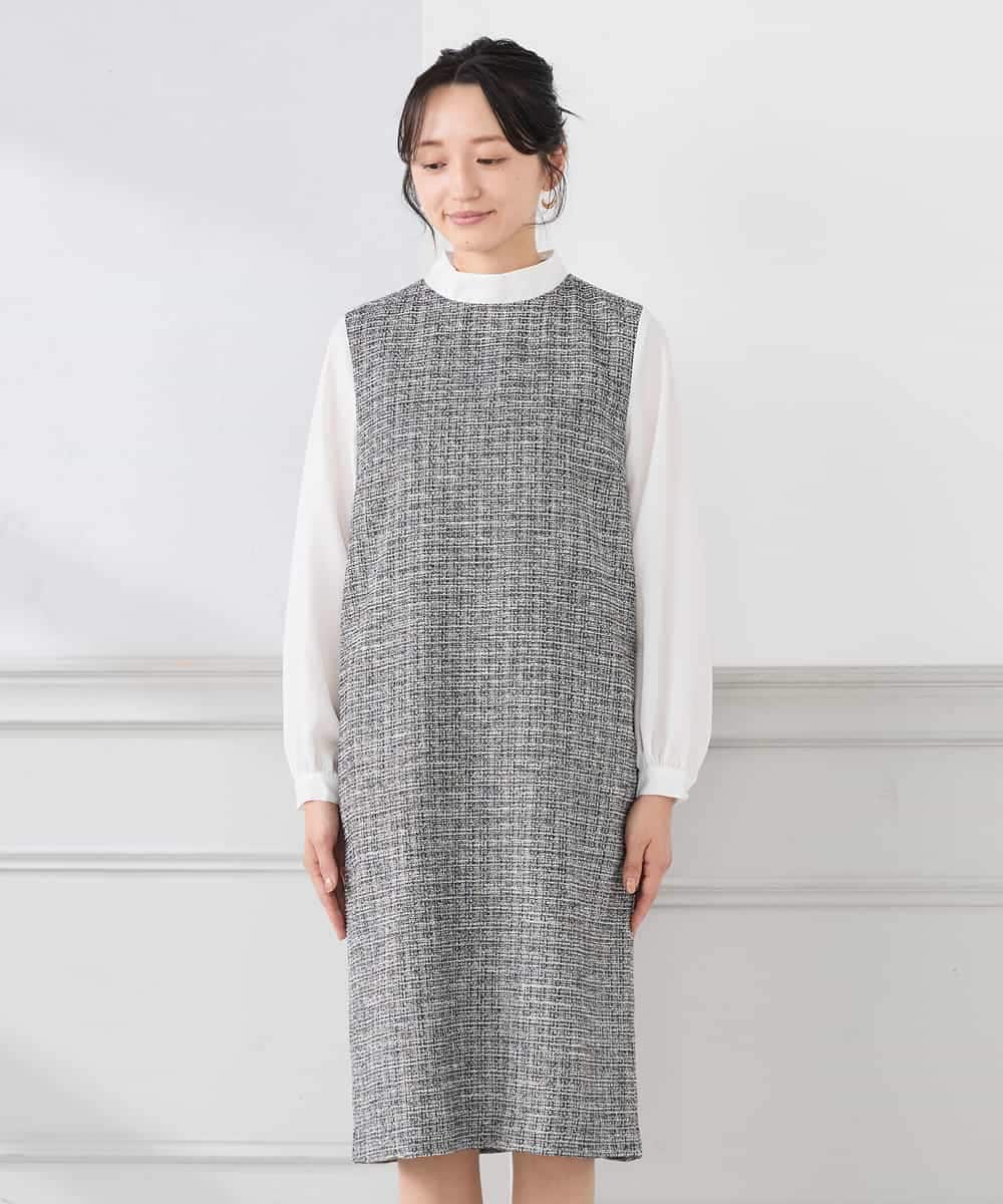 KAECD02119 a.v.v Elmi(アー・ヴェ・ヴェ) 【低身長サイズ】ツイードボウタイワンピース ネイビー