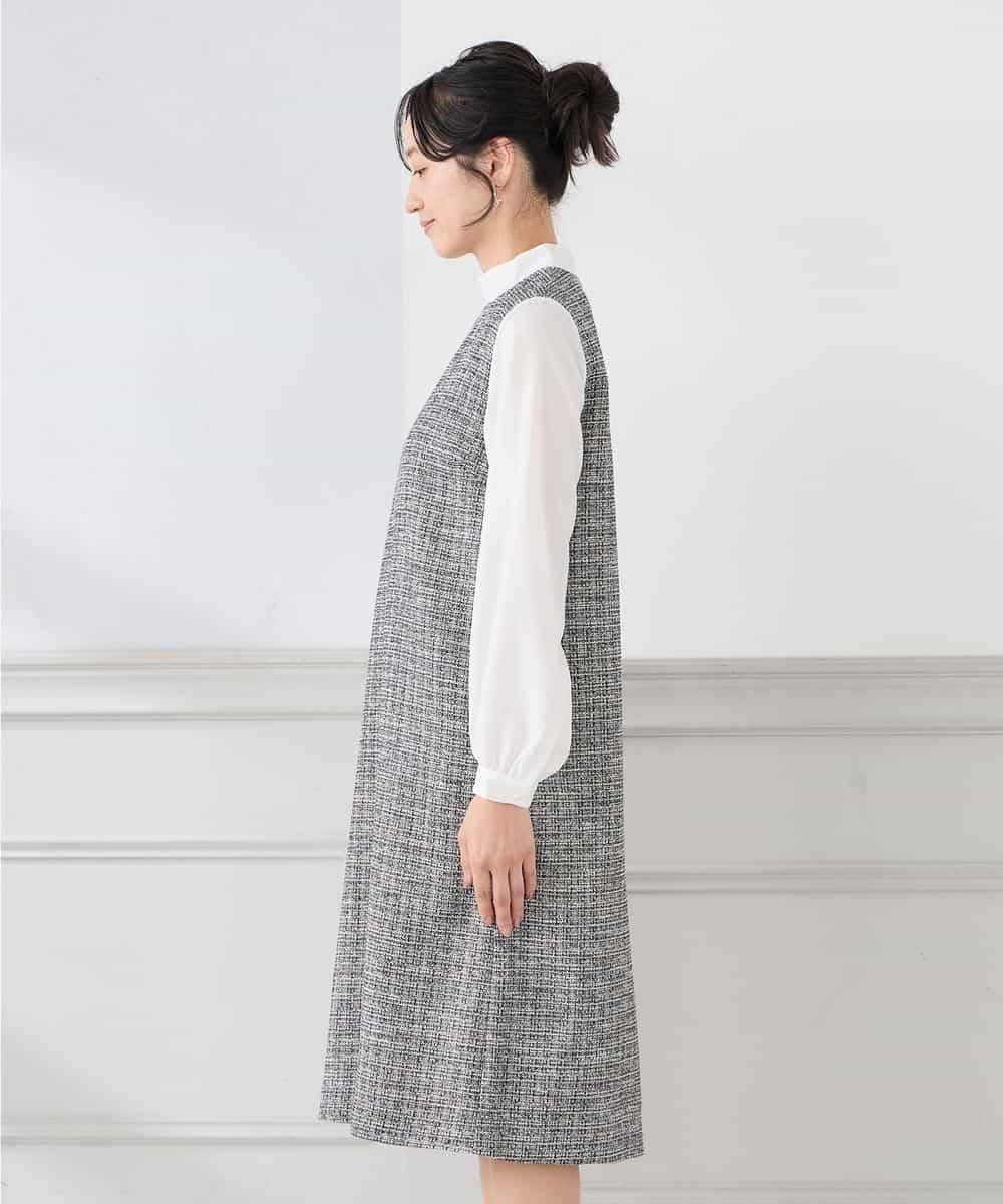 KAECD02119 a.v.v Elmi(アー・ヴェ・ヴェ) 【低身長サイズ】ツイードボウタイワンピース ネイビー