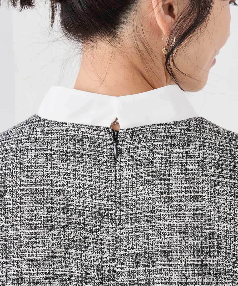 KAECD02119 a.v.v Elmi(アー・ヴェ・ヴェ) 【低身長サイズ】ツイードボウタイワンピース ネイビー