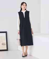 KAECD03089 a.v.v Elmi(アー・ヴェ・ヴェ) 【低身長サイズ】【洗える/ストレッチ】ダブルクロスジャンパードレス ネイビー