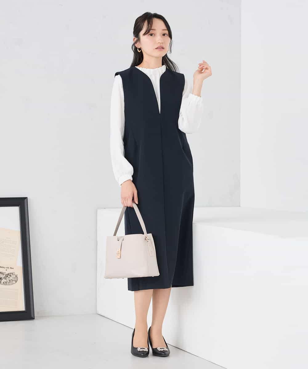 KAECD03089 a.v.v Elmi(アー・ヴェ・ヴェ) 【低身長サイズ】【洗える/ストレッチ】ダブルクロスジャンパードレス ネイビー