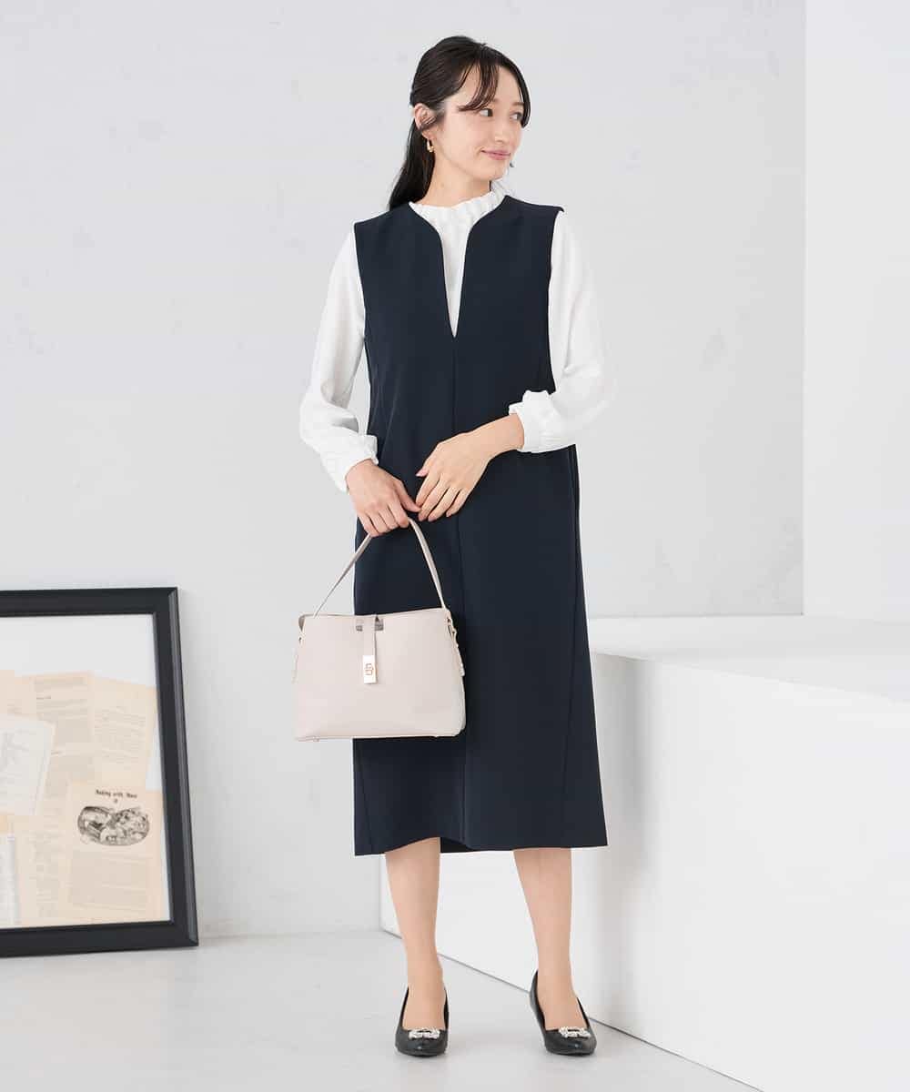 KAECD03089 a.v.v Elmi(アー・ヴェ・ヴェ) 【低身長サイズ】【洗える/ストレッチ】ダブルクロスジャンパードレス ネイビー