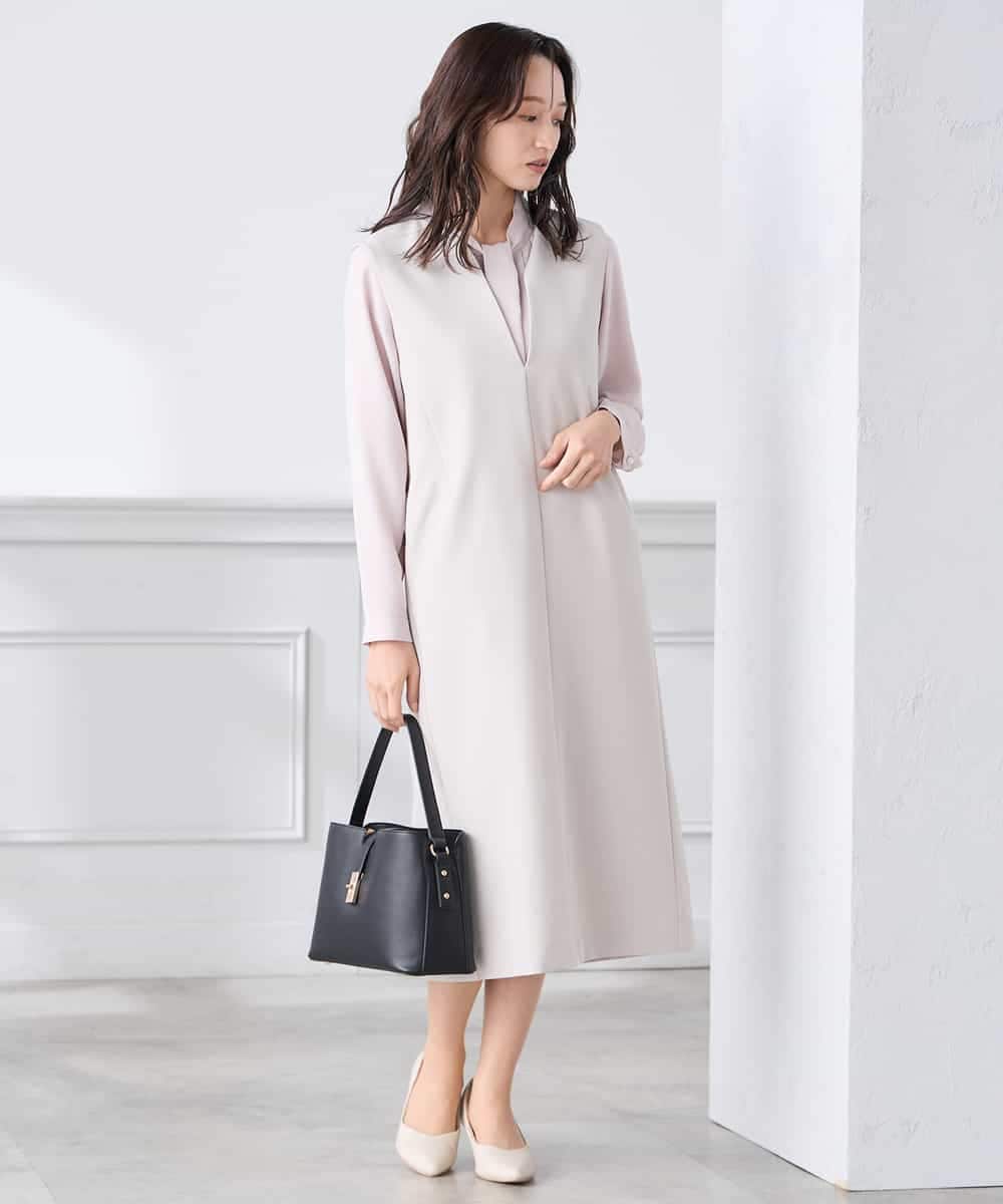 KAECD03089 a.v.v Elmi(アー・ヴェ・ヴェ) 【低身長サイズ】【洗える/ストレッチ】ダブルクロスジャンパードレス ネイビー