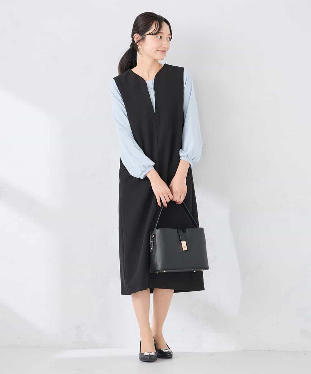 KAECD03089 a.v.v Elmi(アー・ヴェ・ヴェ) 【低身長サイズ】【洗える/ストレッチ】ダブルクロスジャンパードレス ネイビー