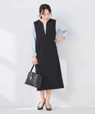 KAECD03089 a.v.v Elmi(アー・ヴェ・ヴェ) 【低身長サイズ】【洗える/ストレッチ】ダブルクロスジャンパードレス ネイビー