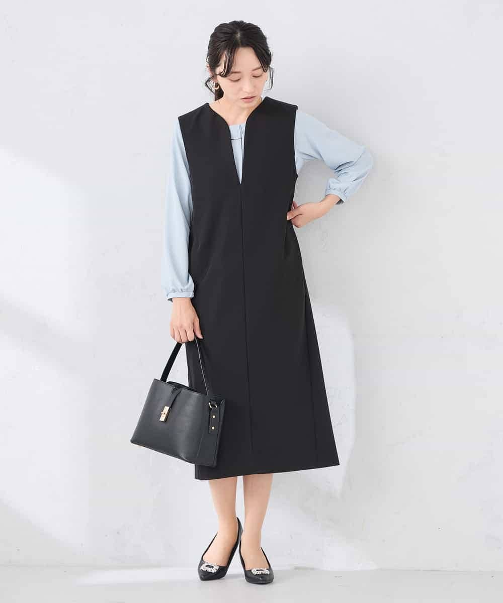 KAECD03089 a.v.v Elmi(アー・ヴェ・ヴェ) 【低身長サイズ】【洗える/ストレッチ】ダブルクロスジャンパードレス ネイビー