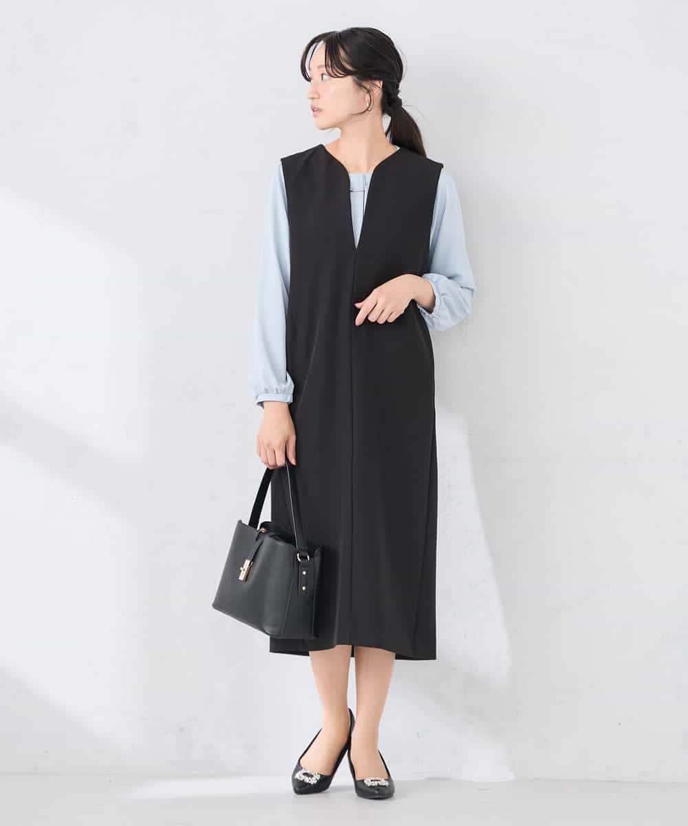 KAECD03089 a.v.v Elmi(アー・ヴェ・ヴェ) 【低身長サイズ】【洗える/ストレッチ】ダブルクロスジャンパードレス ネイビー