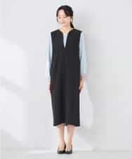 KAECD03089 a.v.v Elmi(アー・ヴェ・ヴェ) 【低身長サイズ】【洗える/ストレッチ】ダブルクロスジャンパードレス ネイビー