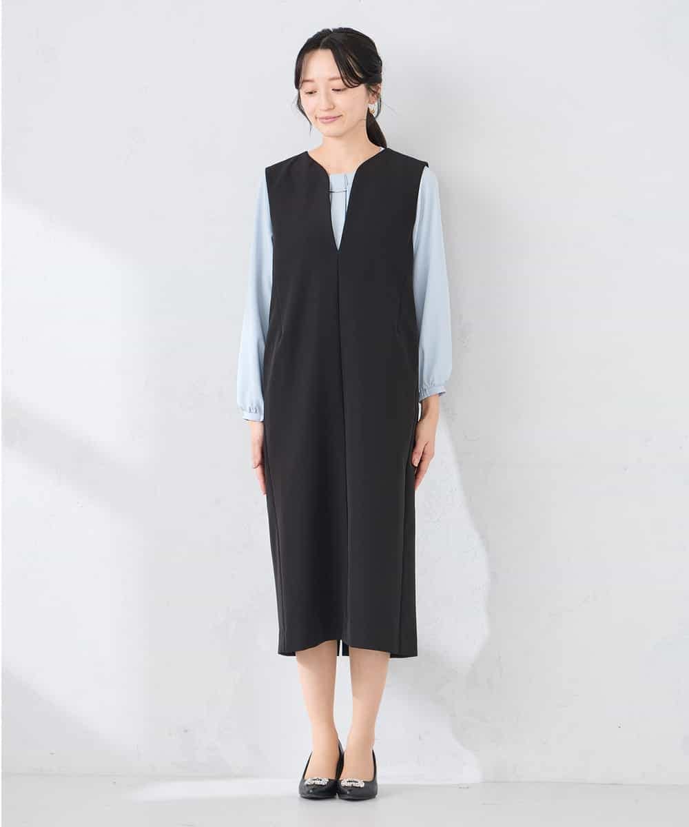 KAECD03089 a.v.v Elmi(アー・ヴェ・ヴェ) 【低身長サイズ】【洗える/ストレッチ】ダブルクロスジャンパードレス ネイビー