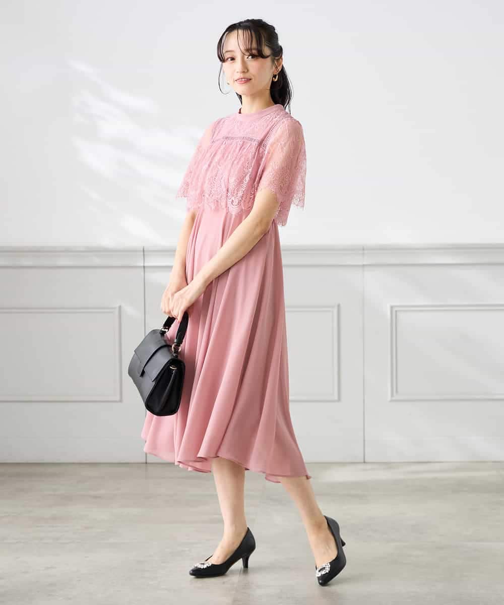 KAEGF10159 a.v.v Elmi(アー・ヴェ・ヴェ) 【低身長サイズ】【結婚式/お呼ばれに】レースドッキングワンピース スモーキーピンク