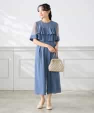 KAEGF12149 a.v.v Elmi(アー・ヴェ・ヴェ) 【低身長サイズ】【結婚式/お呼ばれに】ラッフルティアードオールインワンドレス スモーキーブルー