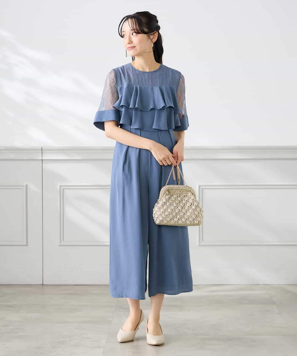 KAEGF12149 a.v.v Elmi(アー・ヴェ・ヴェ) 【低身長サイズ】【結婚式/お呼ばれに】ラッフルティアードオールインワンドレス スモーキーブルー