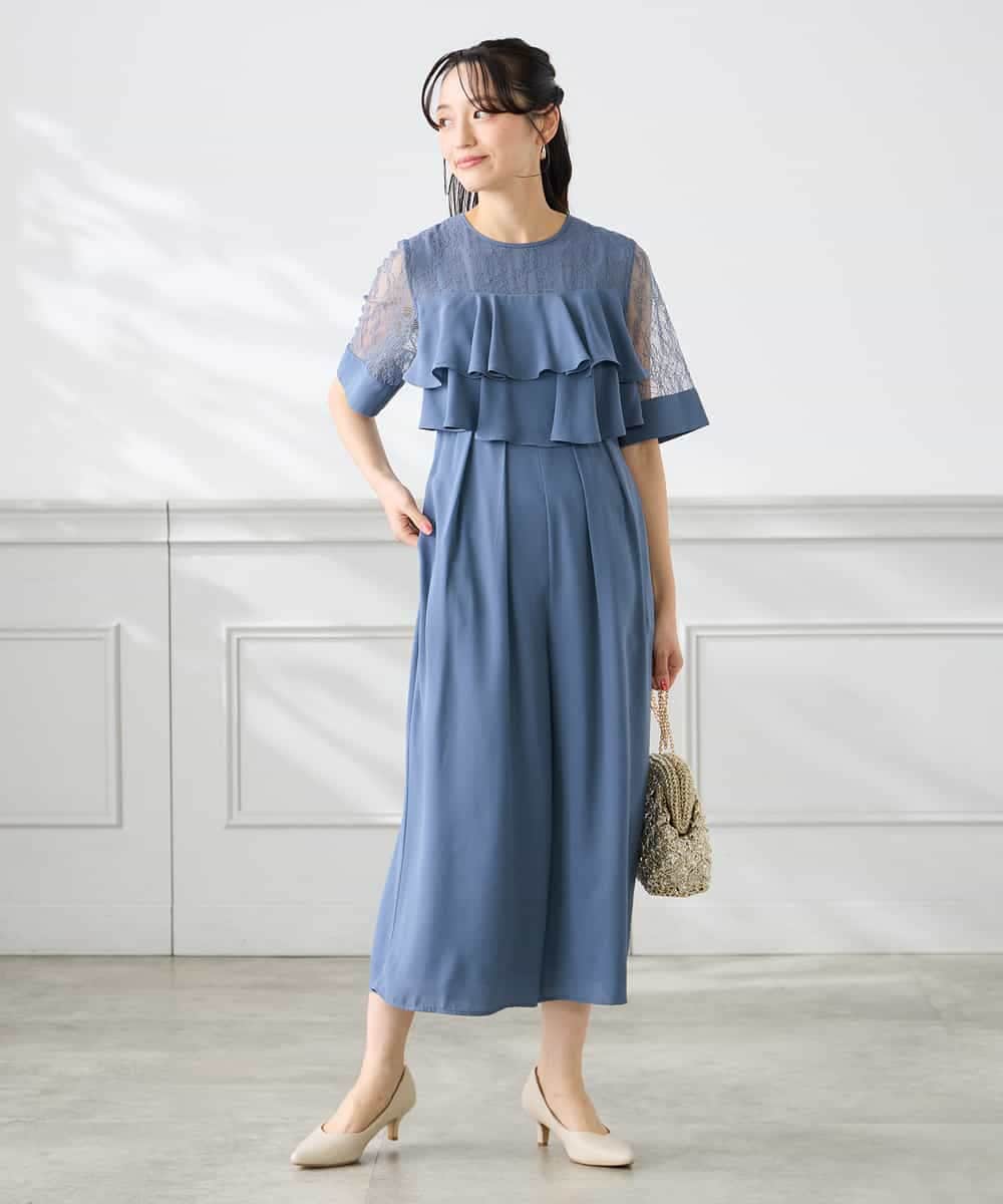 KAEGF12149 a.v.v Elmi(アー・ヴェ・ヴェ) 【低身長サイズ】【結婚式/お呼ばれに】ラッフルティアードオールインワンドレス スモーキーブルー