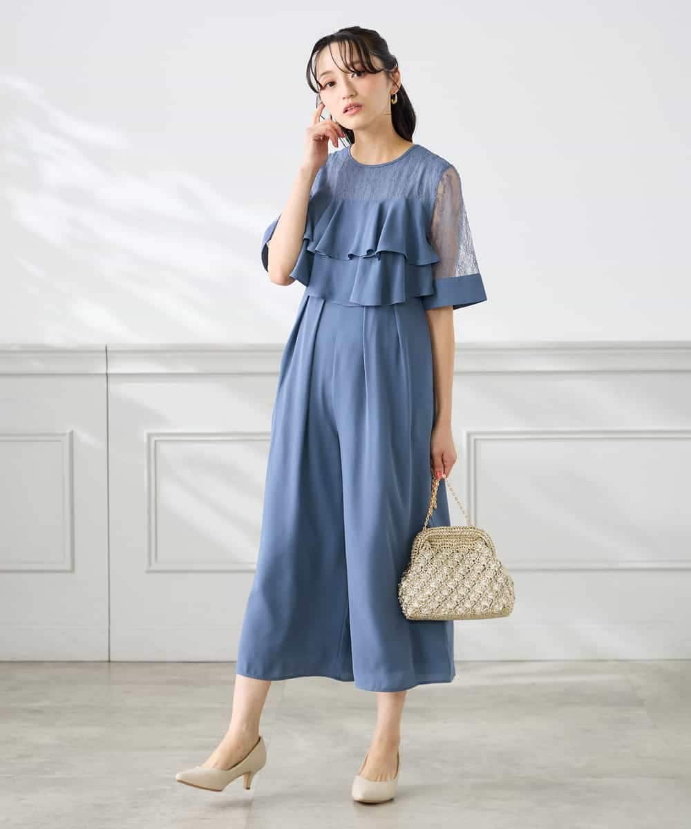 KAEGF12149 a.v.v Elmi(アー・ヴェ・ヴェ) 【低身長サイズ】【結婚式/お呼ばれに】ラッフルティアードオールインワンドレス スモーキーブルー