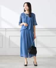 KAEGF13149 a.v.v Elmi(アー・ヴェ・ヴェ) 【低身長サイズ】【結婚式/お呼ばれに】レースドッキングブラウス・パンツセットアップ ブルー